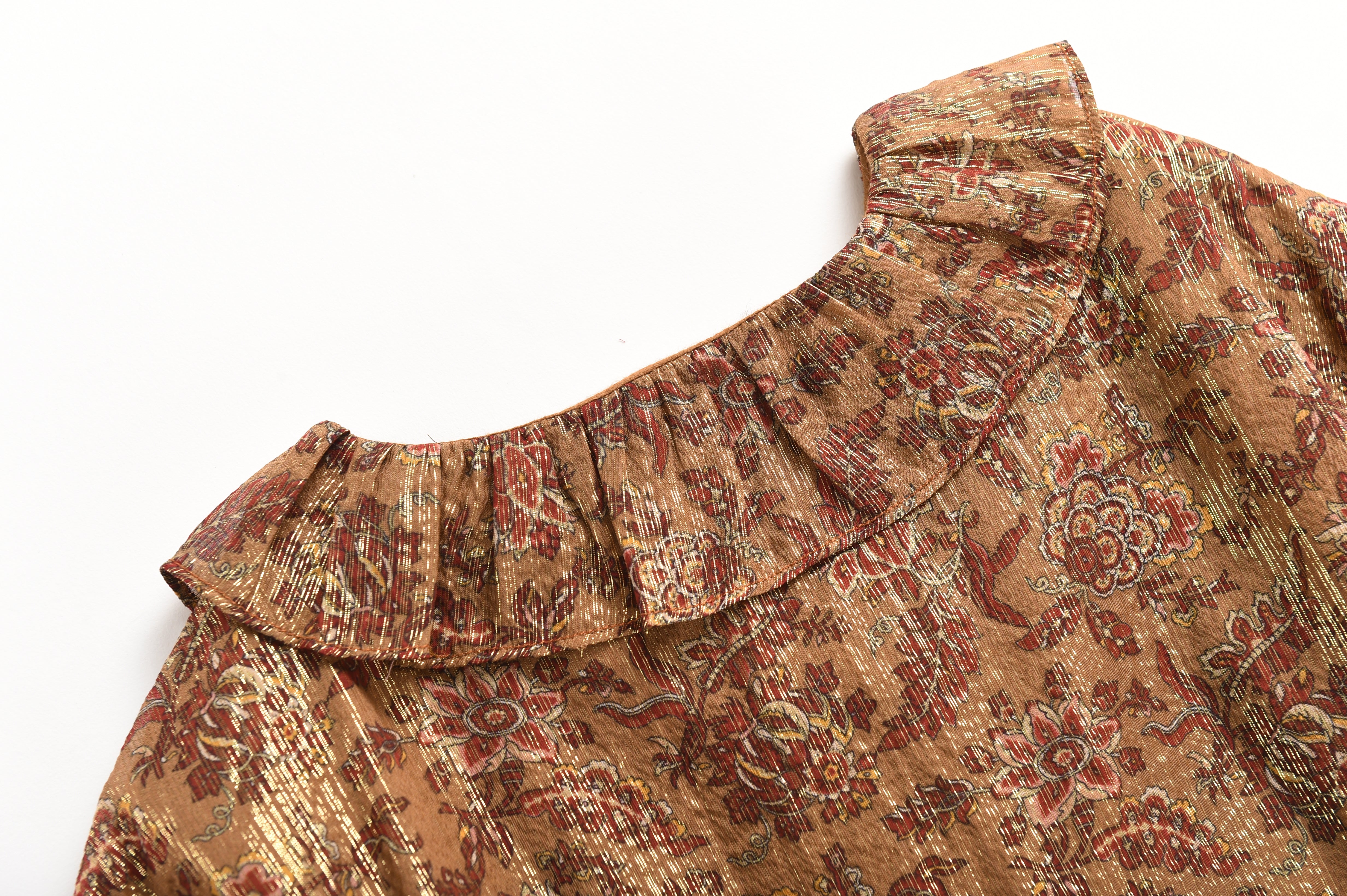 Girls Brown Flowers Silk Dress