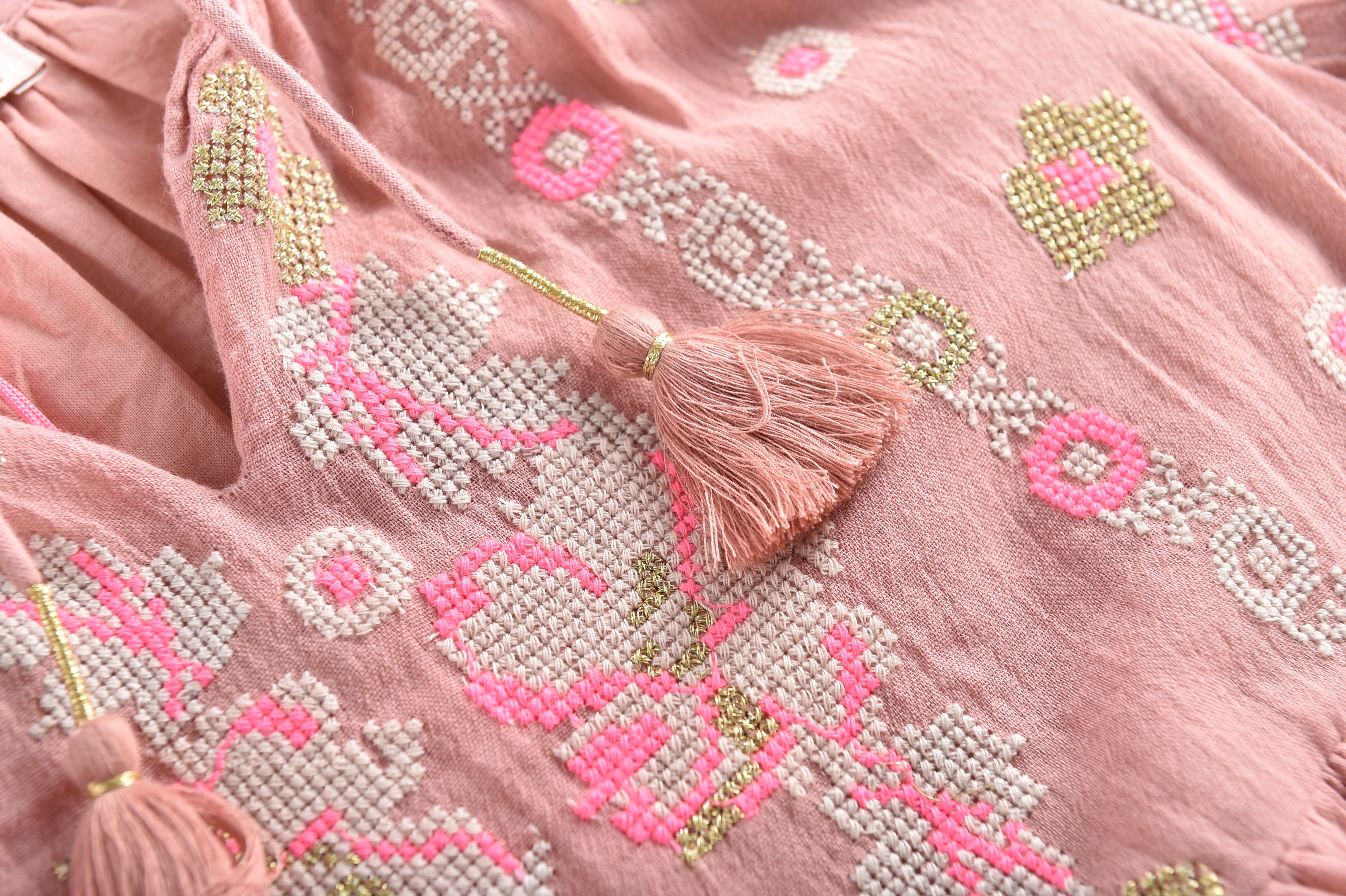 Girls Pink Embroidered Cotton Dress