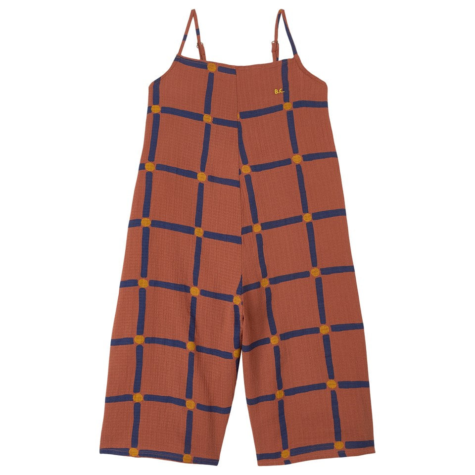 Salopette en coton à carreaux mauve pour fille