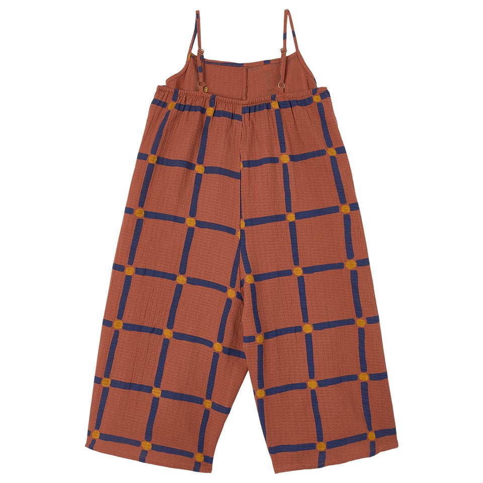 Salopette en coton à carreaux mauve pour fille