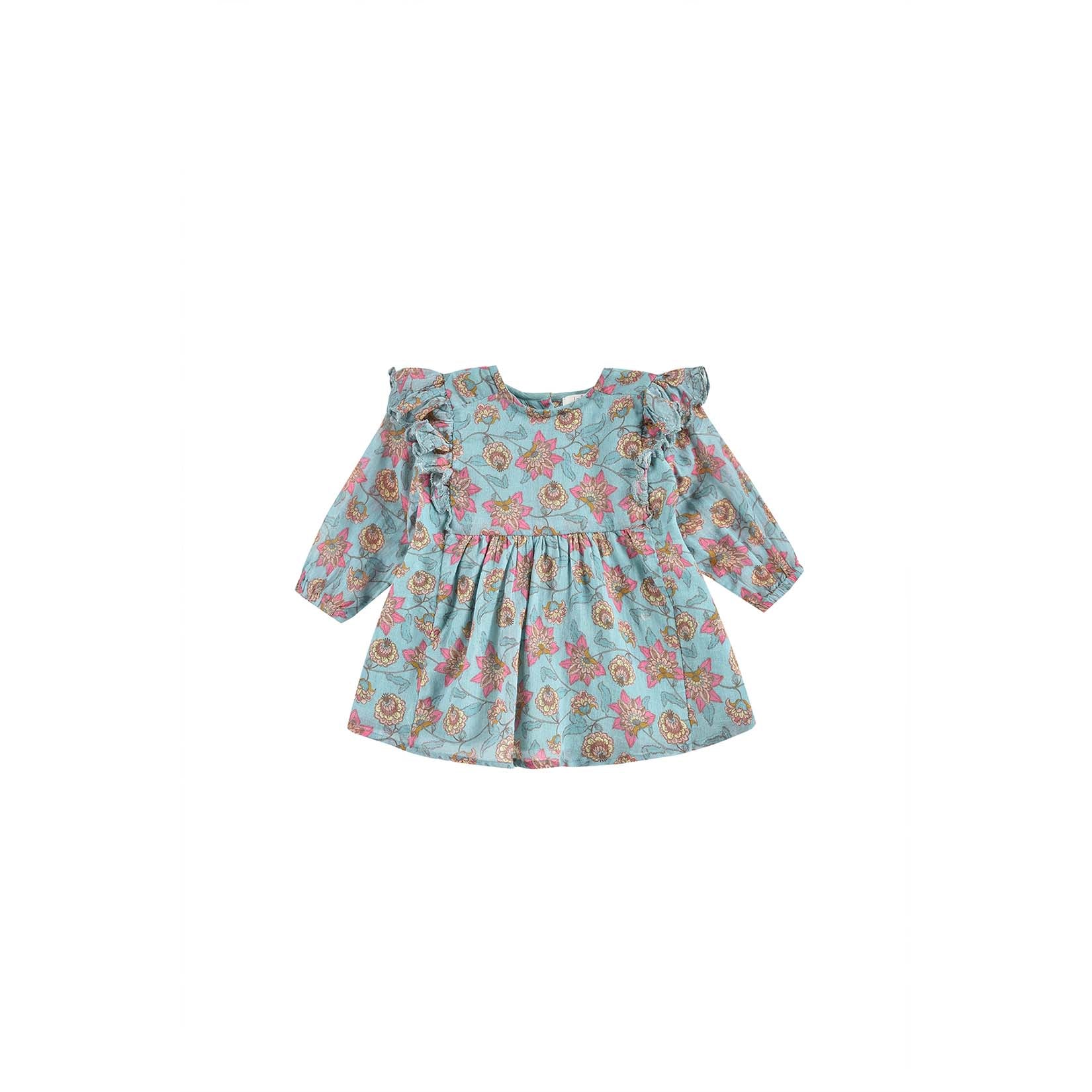 Robe Filles Fleurs Turquoise