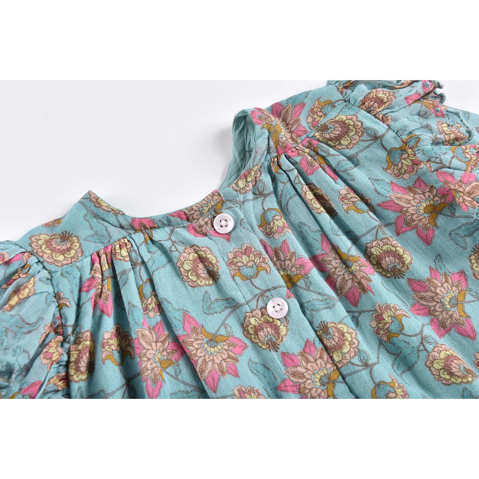 Robe Filles Fleurs Turquoise
