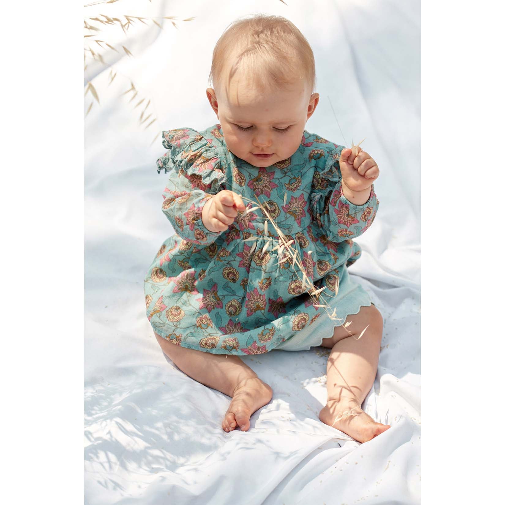 Robe Filles Fleurs Turquoise