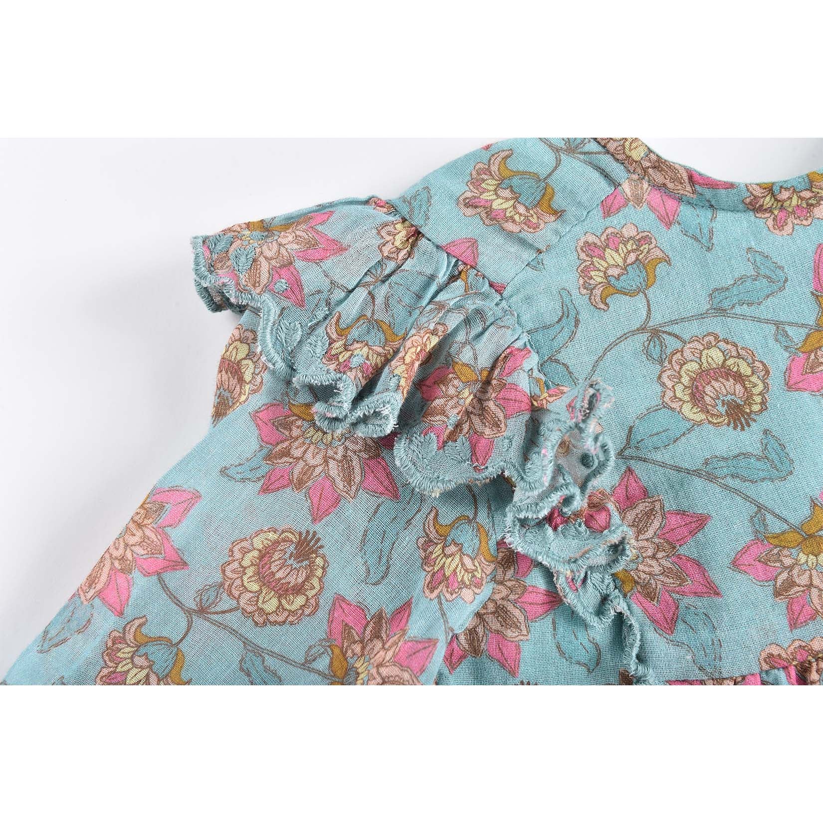 Robe Filles Fleurs Turquoise
