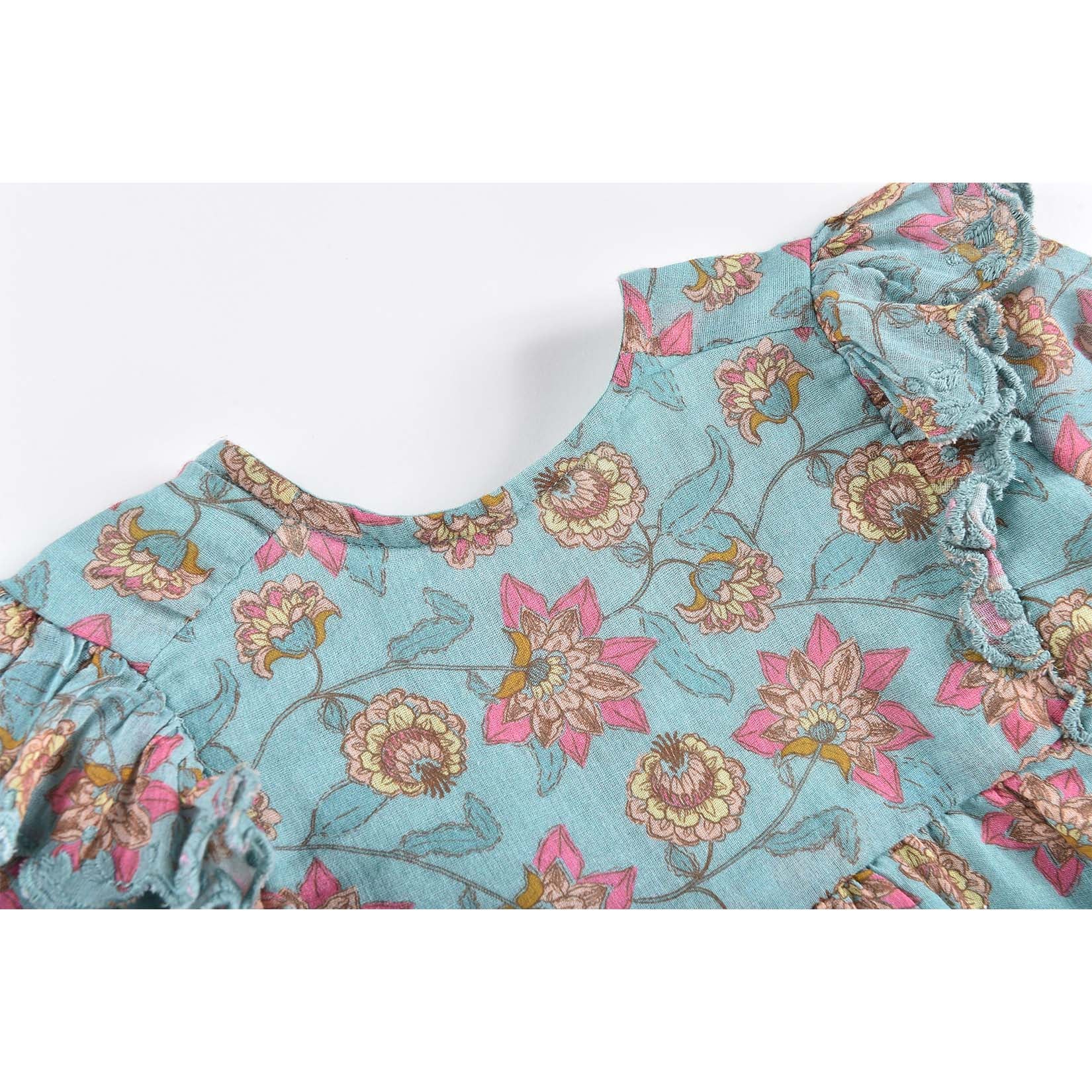Robe Filles Fleurs Turquoise