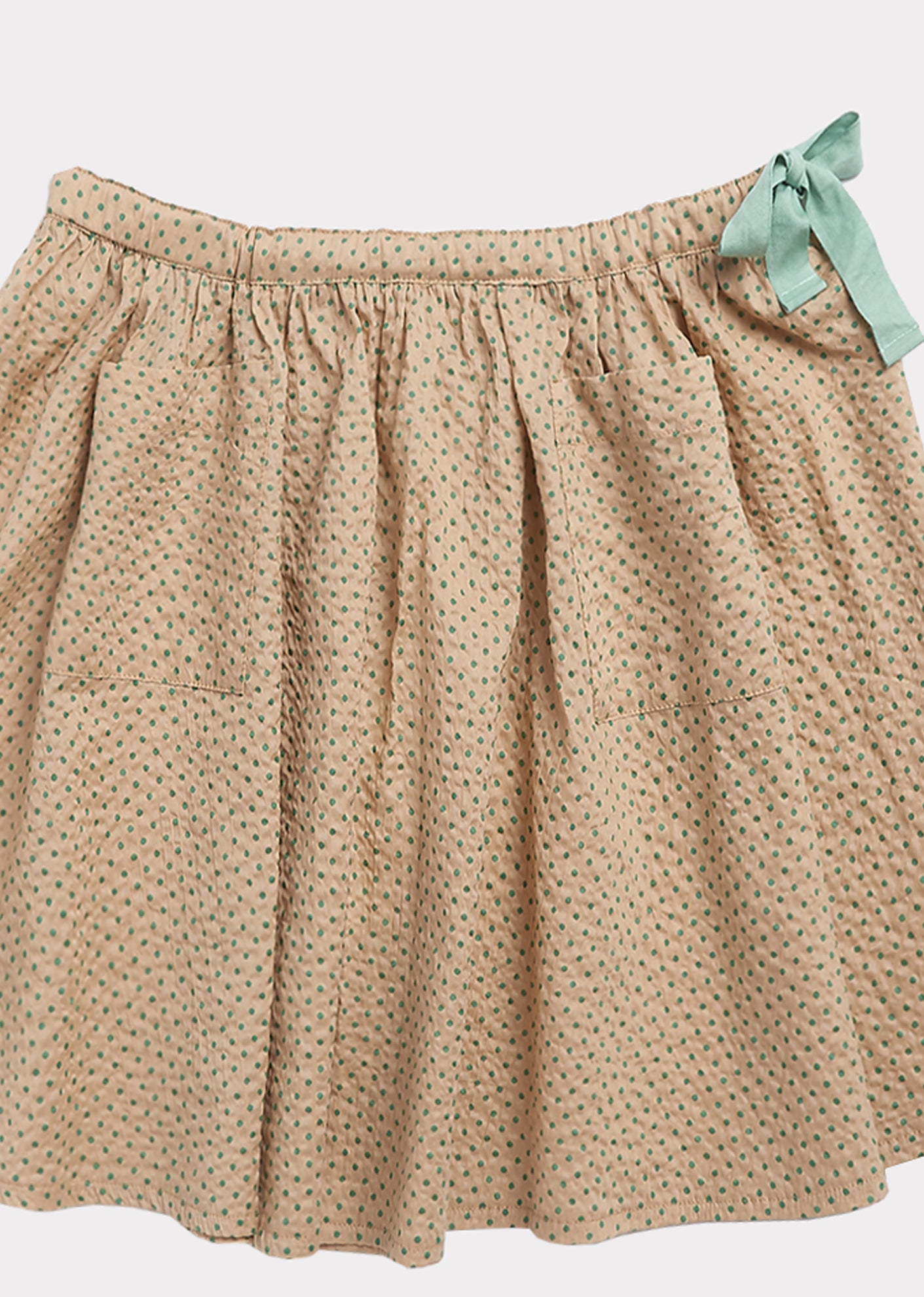Girls Khaki & Green Polka Dots Cotton Skirt