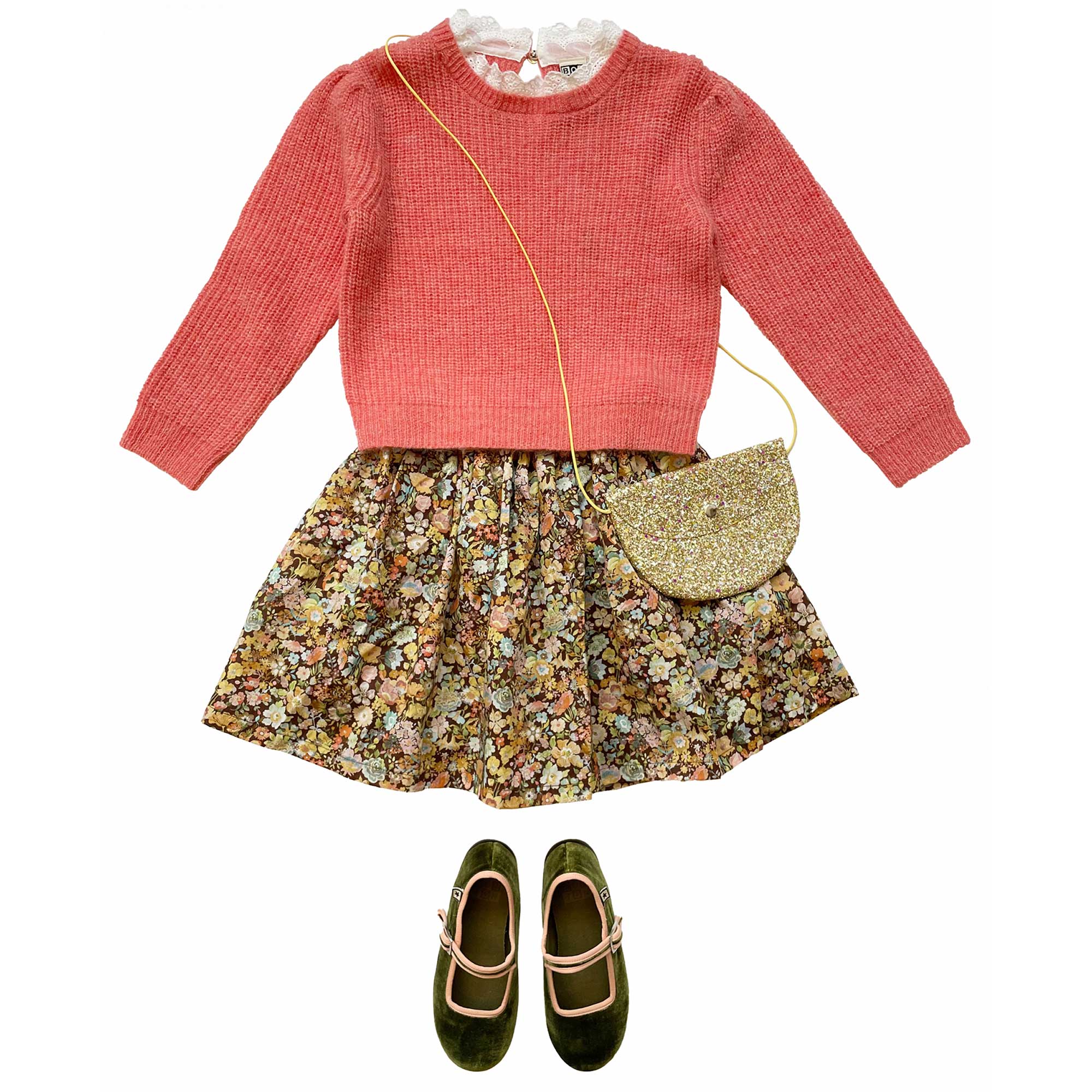 Girls Green Floral Cotton Skirt