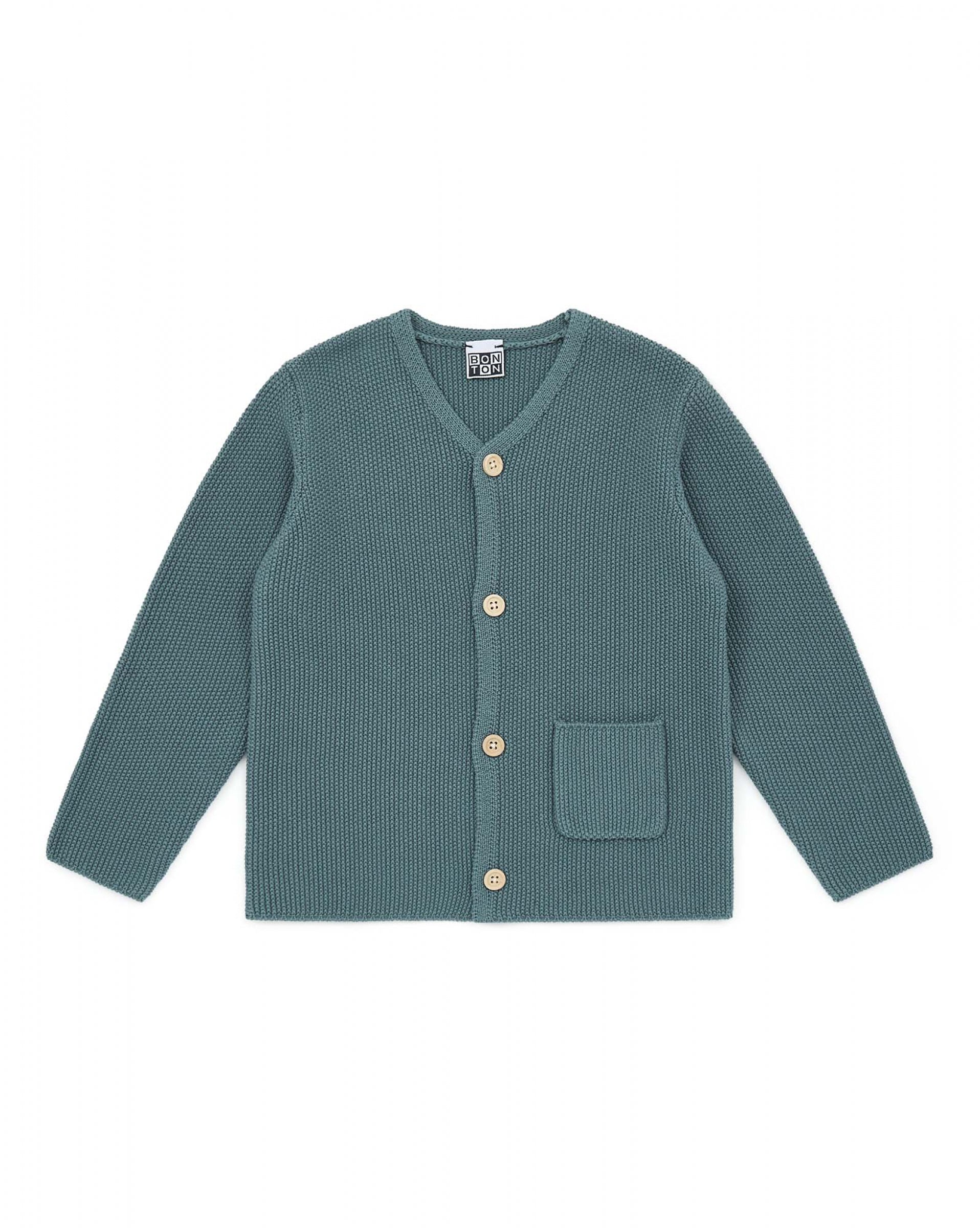 Boys Dark Green Cotton Cardigan