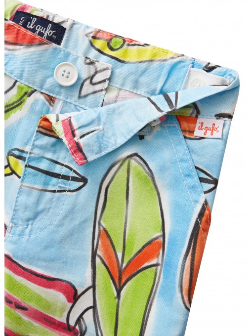 Boys Blue Printed Cotton Shorts