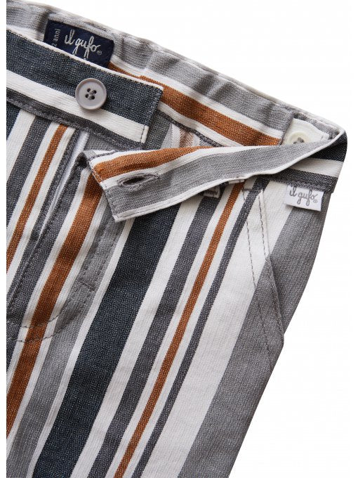 Boys Grey Stripes Linen Shorts