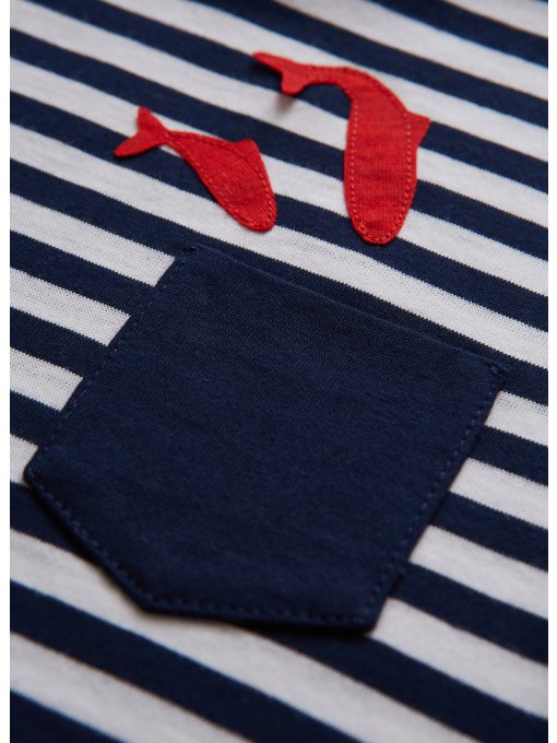 Boys Dark Blue Striped Cotton T-shirt